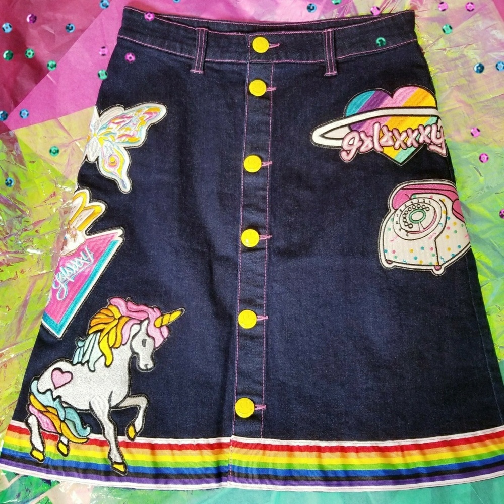 Cute Kawaii Rainbow Galaxxxy Neo 70s Patch Skirt